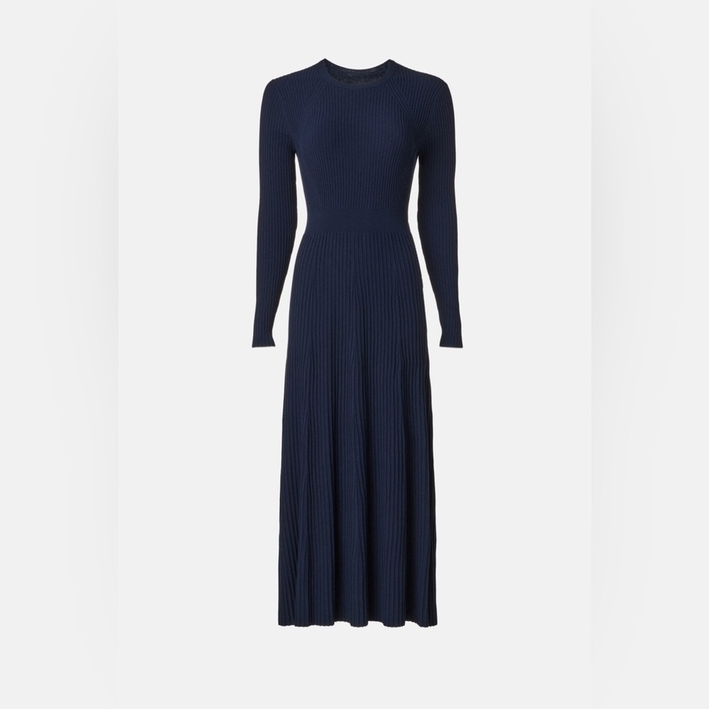 ANN MASHBURN Deep Blue Ribbed Long Sleeve Dress